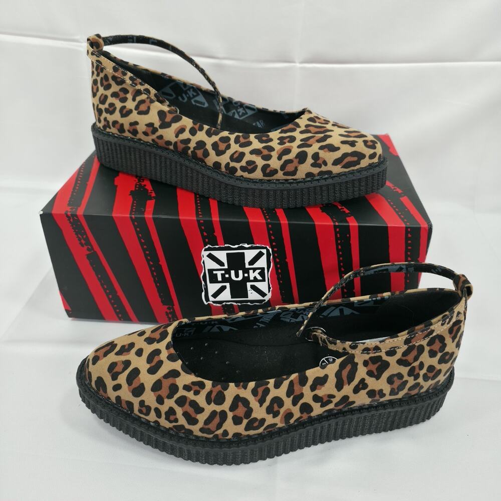 TUK Womens 9 Leopard Mary Jane Creeper Shoes Platform Punk Rockabilly Goth